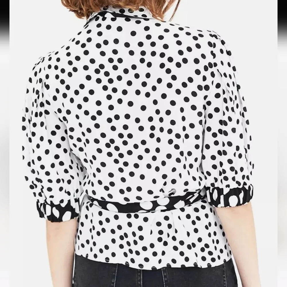 Zara TRF Viral Polka Dot Wrap Blouse with 3/4 Puff Sleeves